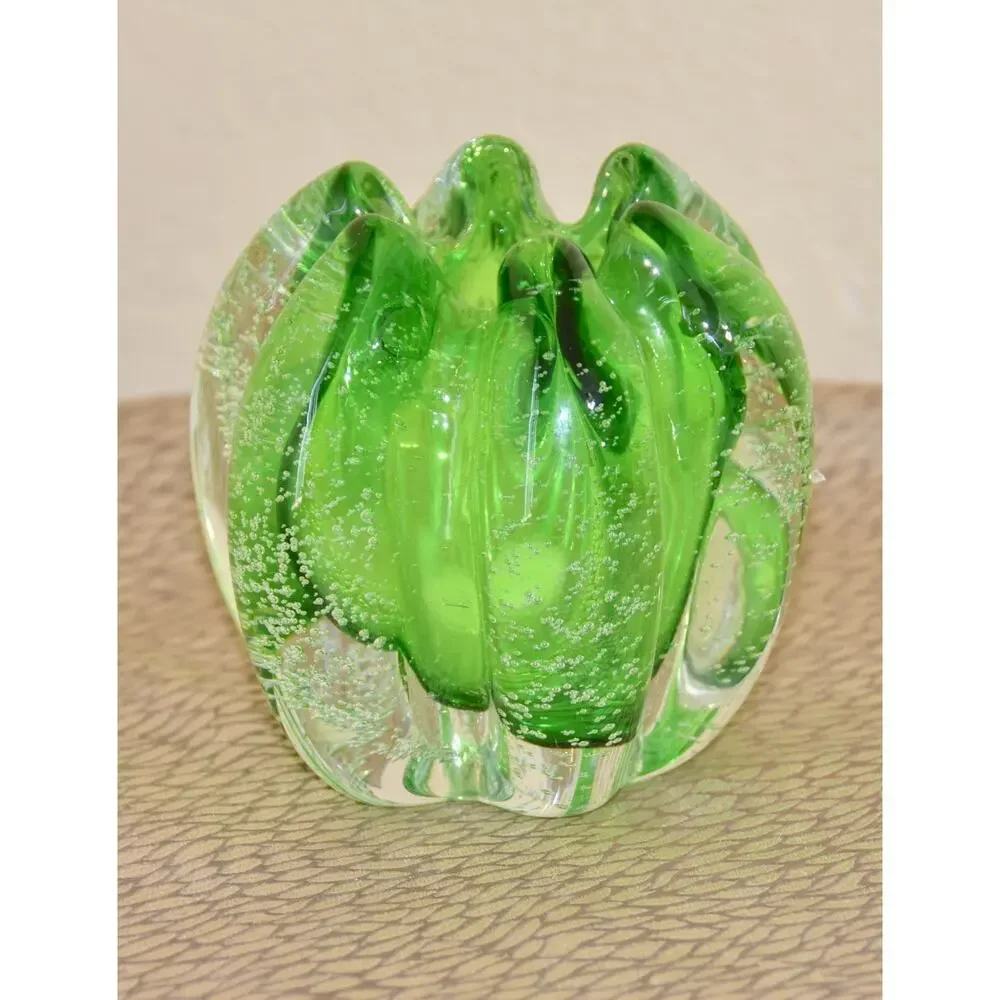 Tozai Hand Blown Murano Bubbles Green Glass Orb Vases - Set of 4